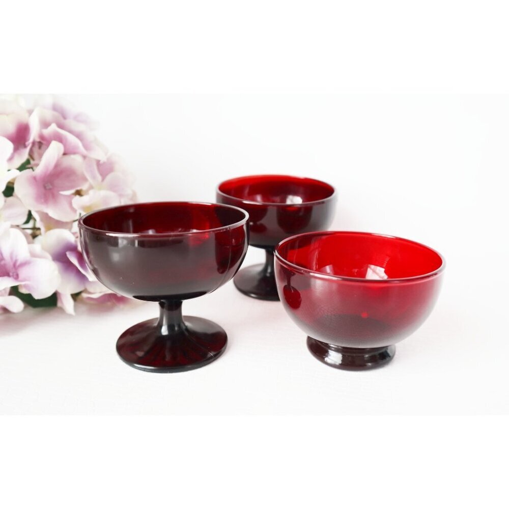 3 Vintage Royal Ruby Dessert Dishes Sherbets Anchor Hocking 1960's